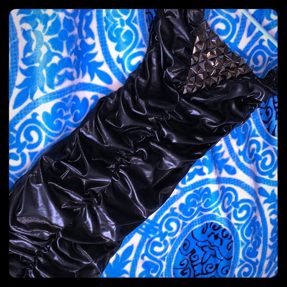Leather strapless mini dress